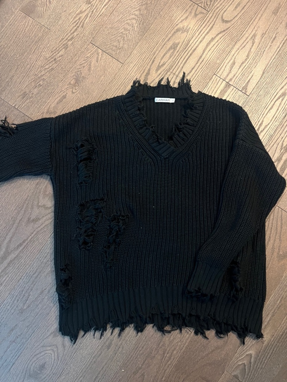 Carmar Black Distressed V-Neck Sweater